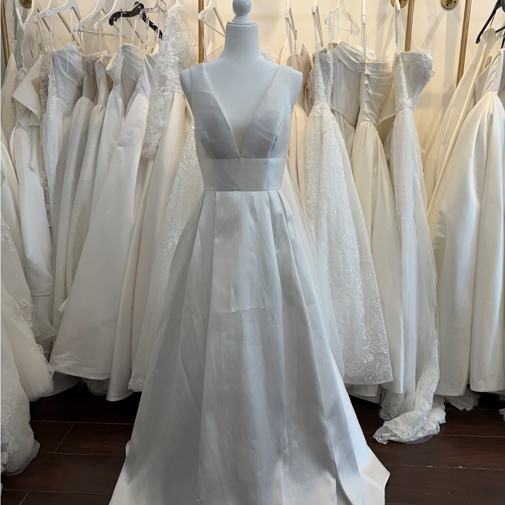 Elegant Ivory Mikado V-Neck A-Line Wedding Dress